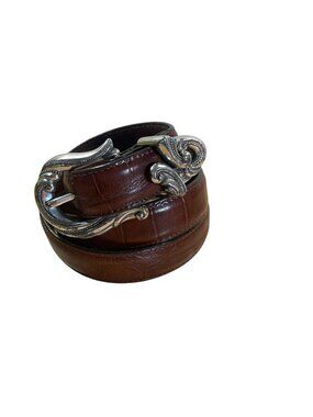 Brighton Croc Print Leather Western Belt Brown Women M Ornate Scroll Buckle